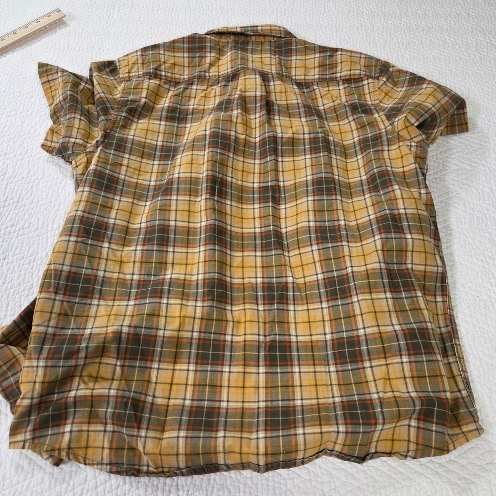 Prana Large Plaid Short Sleeve Button Up Shirt Mustard Yellow Organic Cotton - Picture 4 of 4